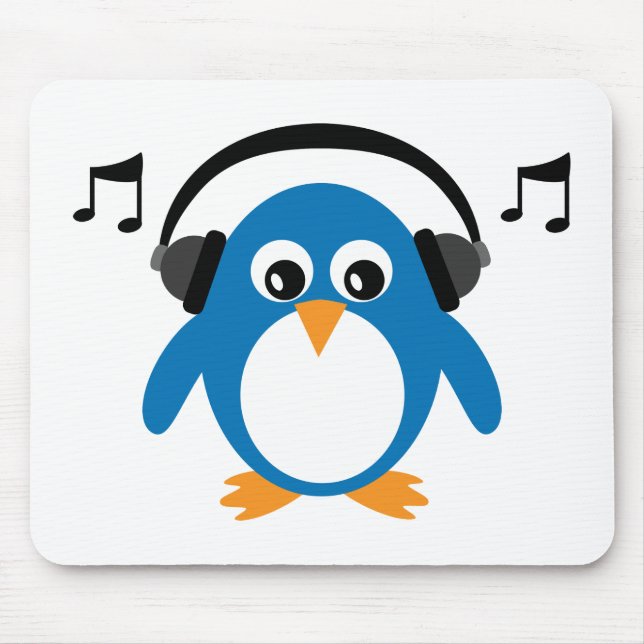 Cute Dee Jay Penguin & Headphones Customisable Mouse Mat (Front)
