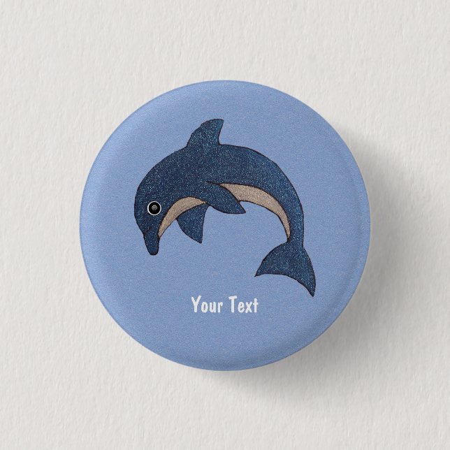 Cute Deep Blue Sparking Jumping Dolphin 3 Cm Round Badge (Front)
