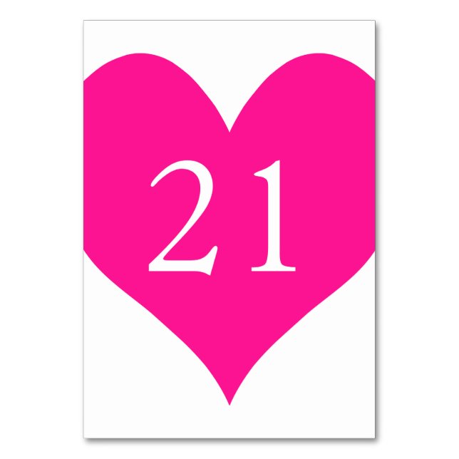 Cute Deep Pink Numbered Heart Table Number (Front)