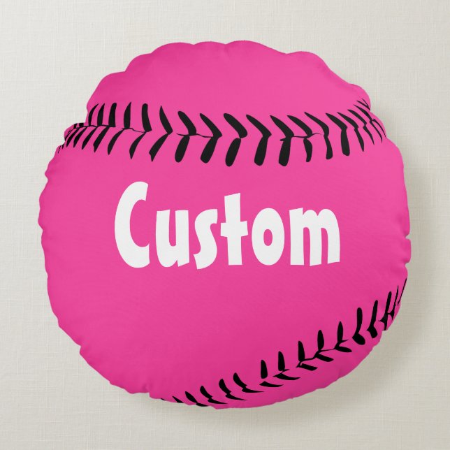 Cute Deep Pink Round Fastpitch Softball Pillow (Front)