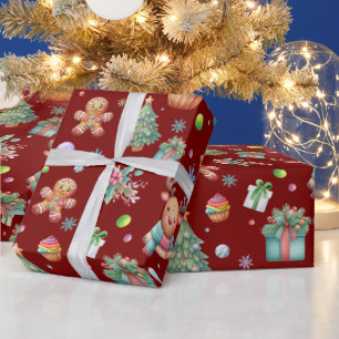 Cute Deep Red Christmas Pattern   Holiday Cheer Wrapping Paper