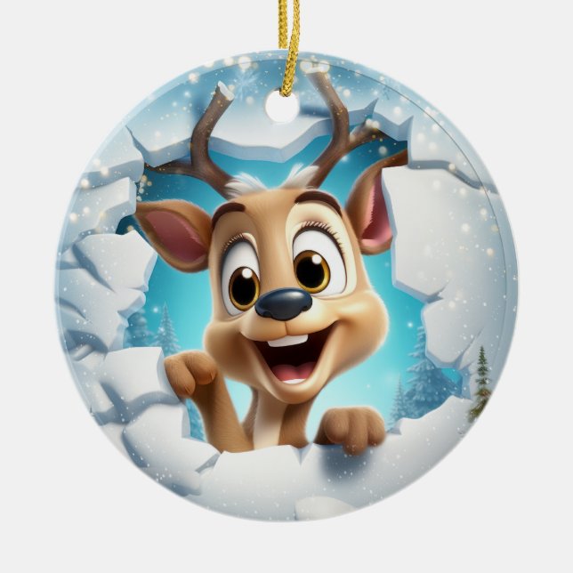 Cute Deer 3D Ceramic Tree Decoration (Front)