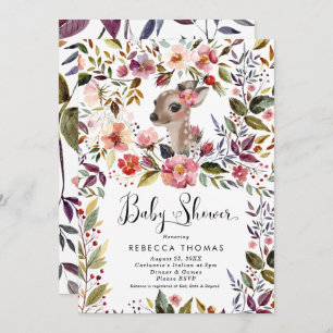 cute deer and florals baby shower invitation
