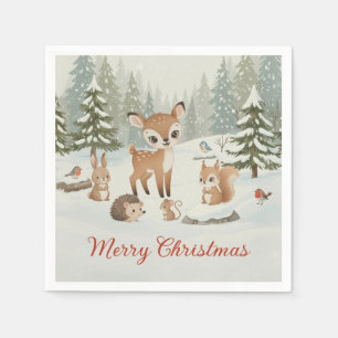 Cute Deer and Woodland Animals Merry Christmas Napkin