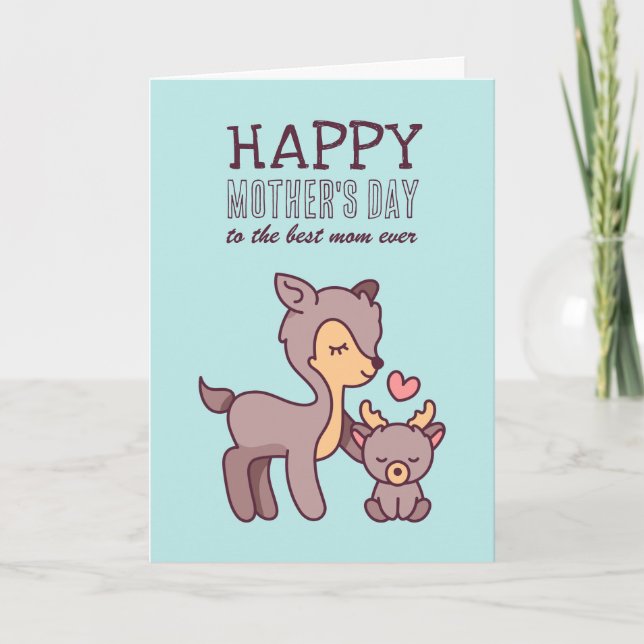 Cute Deer Animal Cartoon Happy Mother's Day Card (Front)