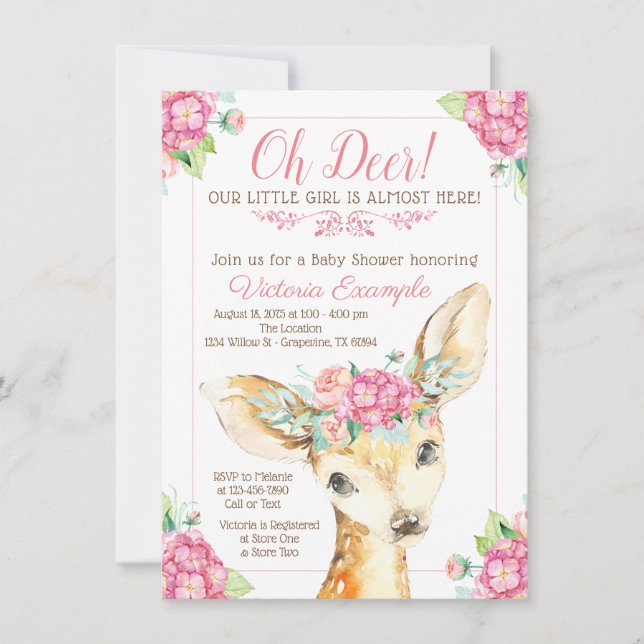 Cute Deer Baby Girl Shower Invitations (Front)