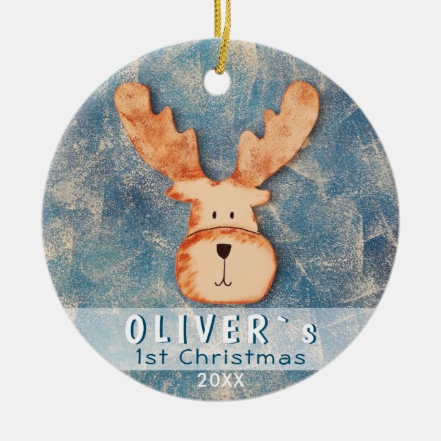 Cute Deer Baby`s First Christmas Ceramic Tree Decoration (Front)