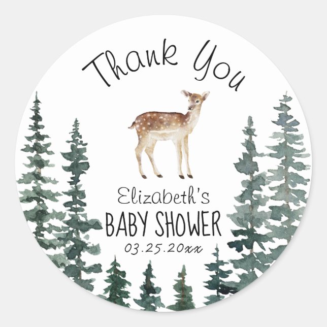 Cute Deer Baby Shower Thank You Classic Round Sticker (Front)