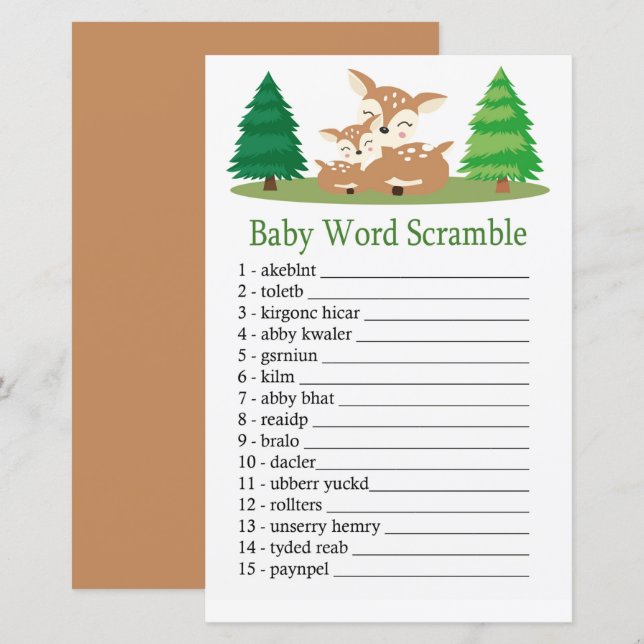 Cute Deer Baby word scramble game (Front/Back)