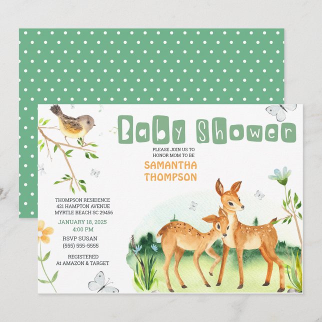  Cute Deer Boys Baby Shower  Invitation (Front/Back)