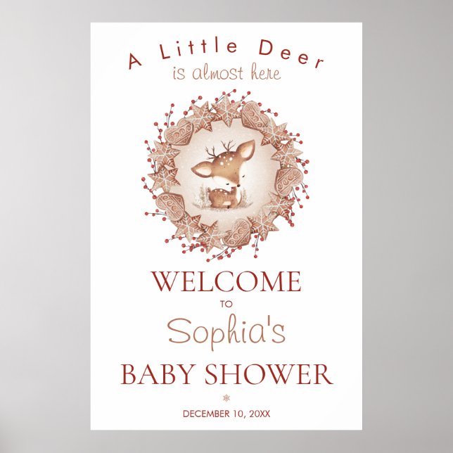 Cute Deer Christmas Baby Shower Welcome Sign (Front)
