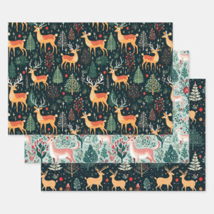 Cute Deer Christmas Holiday Winter Coordinating  Wrapping Paper Sheet