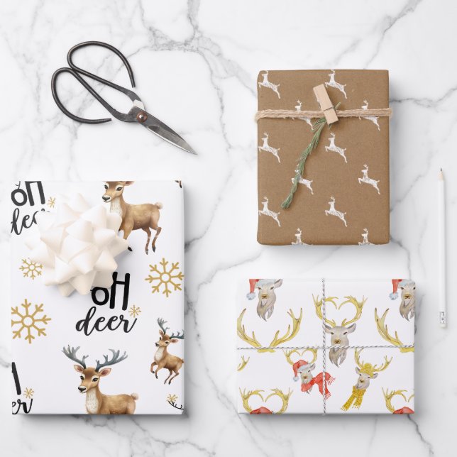 Cute Deer Christmas  Wrapping Paper Sheet (Front)