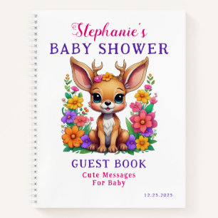 Cute Deer Colourful Flower Baby Shower Guest Book
