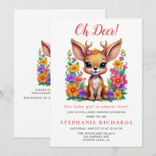 Cute Deer Colourful Flower Baby Shower Invitation