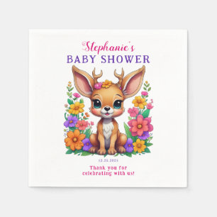Cute Deer Colourful Flower Baby Shower Napkin