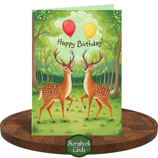 Cute Deer Couple Forest Storybook Art Birthday  Card (Creator Uploaded)