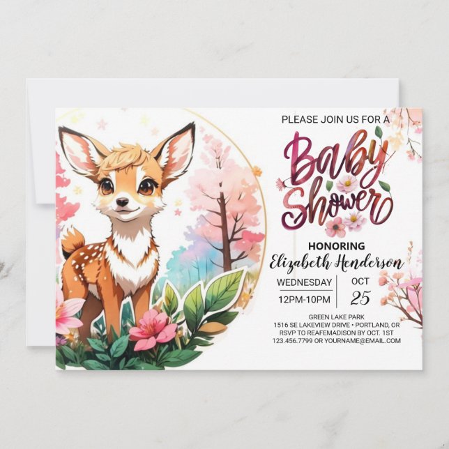 Cute Deer Custom Template Baby Shower (Front)