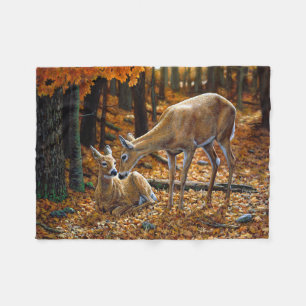 Cute Deer Doe & Fawn Autumn Fleece Blanket