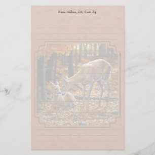 Cute Deer Doe & Fawn Autumn Red Stationery