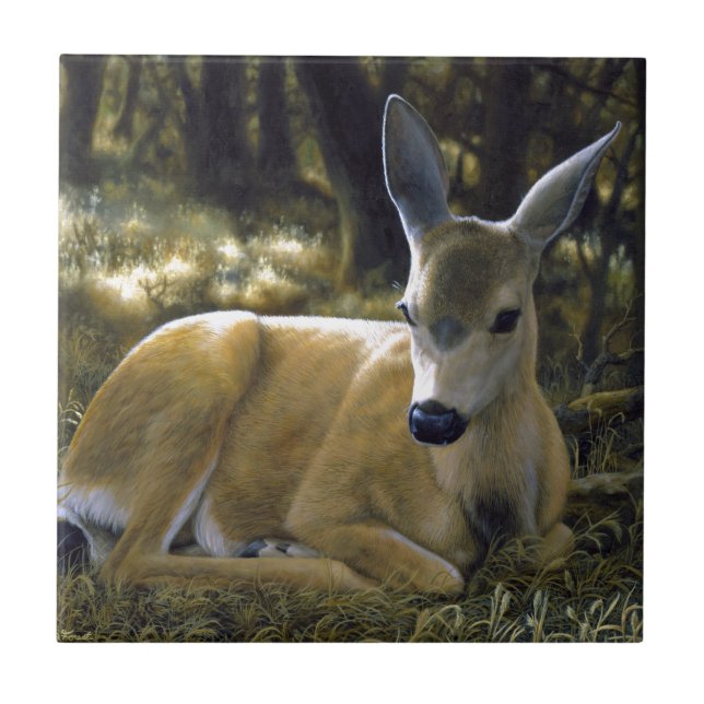Cute Deer Fawn Lying Down Tile (Front)