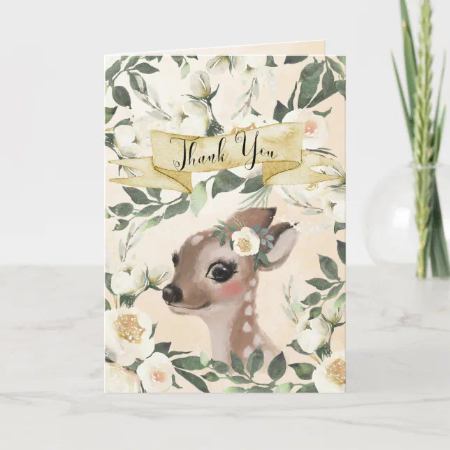 cute deer floral baby shower thank you card | Zazzle