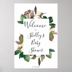 cute deer floral baby shower welcome sign