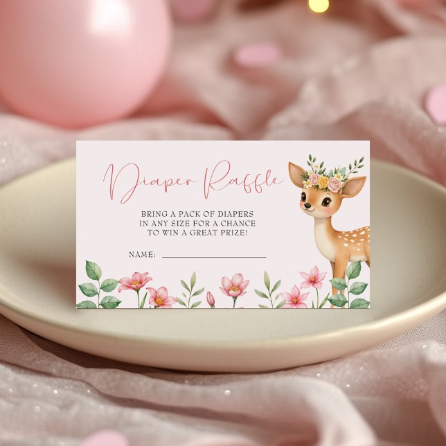 Cute Deer Floral Diaper Raffle Baby Shower Enclosure Card (Creator Uploaded)