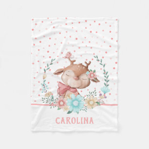 Cute Deer Floral Reversible Fleece Blanket