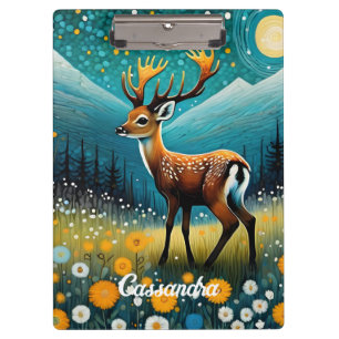 Cute Deer Flowers Meadow Fantasy  Clipboard