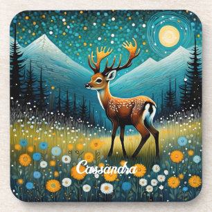 Cute Deer Flowers Meadow Fantasy Coaster