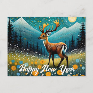 Cute Deer Flowers Meadow Fantasy Holiday Postcard