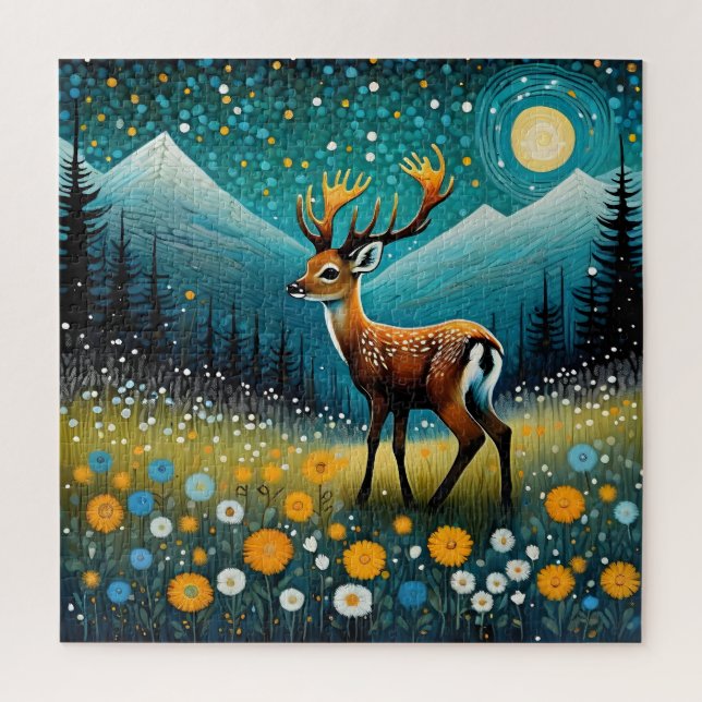 Cute Deer Flowers Meadow Fantasy  Jigsaw Puzzle (Vertical)