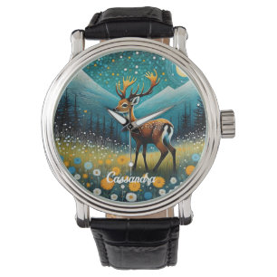 Cute Deer Flowers Meadow Fantasy Watch