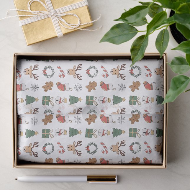 Cute Deer Gingerbread Festive Christmas Pattern Tissue Paper (Gift)