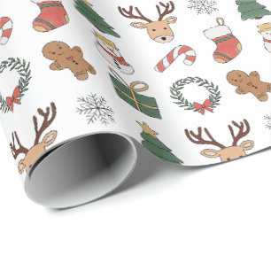Cute Deer Gingerbread Festive Christmas Pattern Wrapping Paper