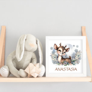 Cute deer Girl room Winter theme watercolor art Poster