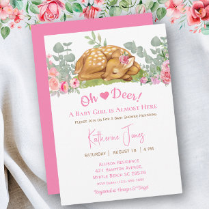 Cute Deer Girl Watercolor Floral Baby Shower    Invitation