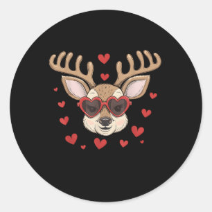 Cute Deer Heart Valentine’s Day Shirt For Couples Classic Round Sticker