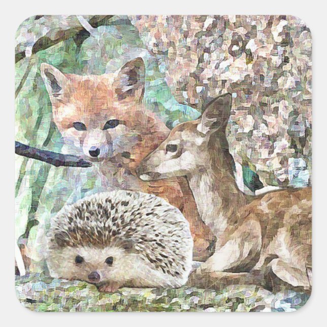 Cute Deer, Hedgehog and Fox Stickers (Front)