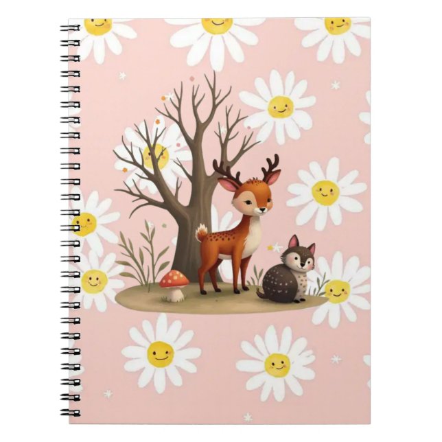Cute Deer & Hedgehog Spiral Photo Notebook (Front)