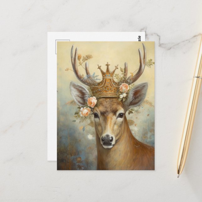 Cute Deer in a Crown  Postcard (Front/Back In Situ)