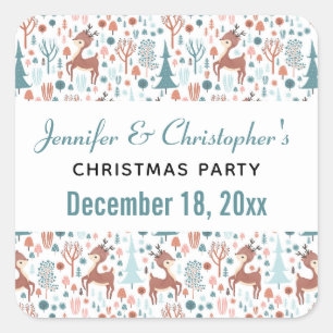 Cute Deer in a Forest Pattern Save the Date Square Sticker