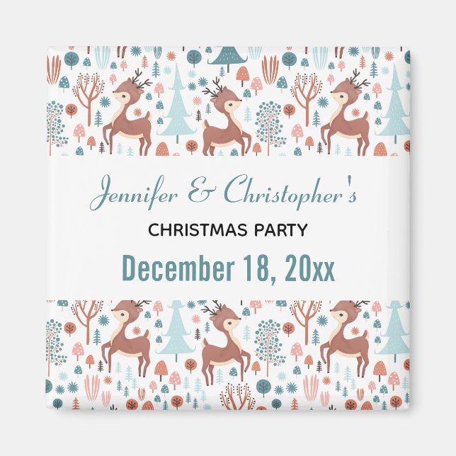 Cute Deer in Nordic Forest Pattern Save the Date Magnet (Front)