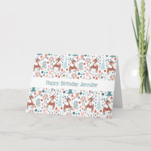 Cute Deer in Whimsical Forest Pattern Card