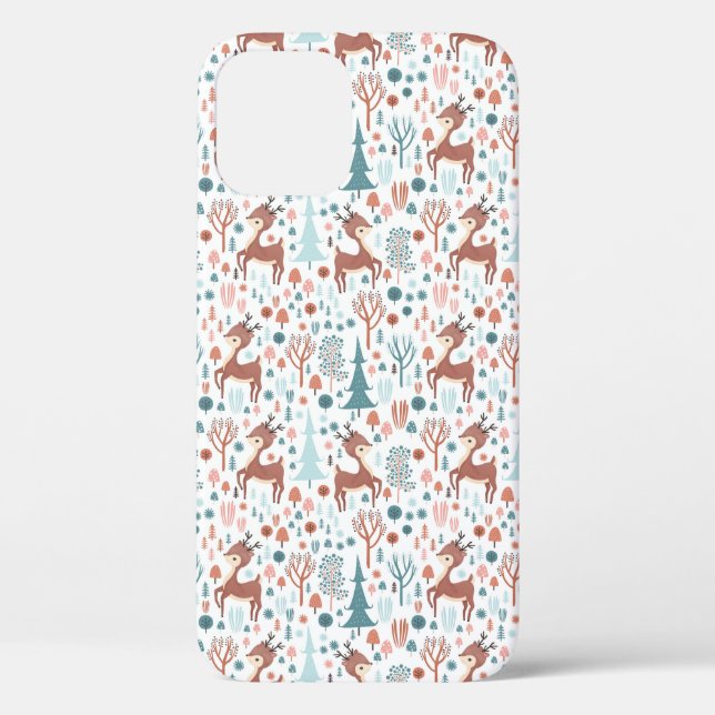 Cute Deer in Whimsical Forest Pattern Christmas Case-Mate iPhone Case (Back)