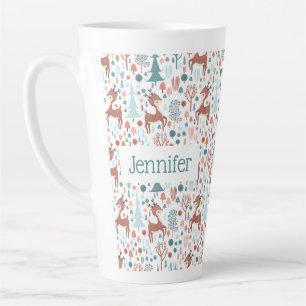Cute Deer in Whimsical Forest Pattern Christmas Latte Mug