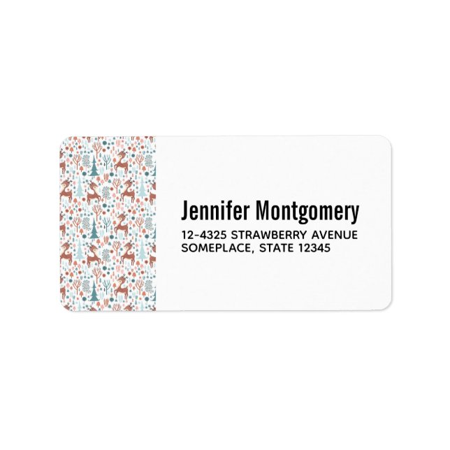 Cute Deer in Whimsical Forest Pattern Label (Front)