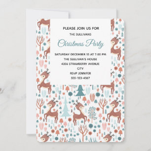 Cute Deer in Whimsical Forest Pattern Party Invitation