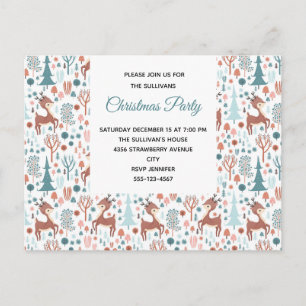 Cute Deer in Whimsical Forest Pattern Party Invitation Postcard